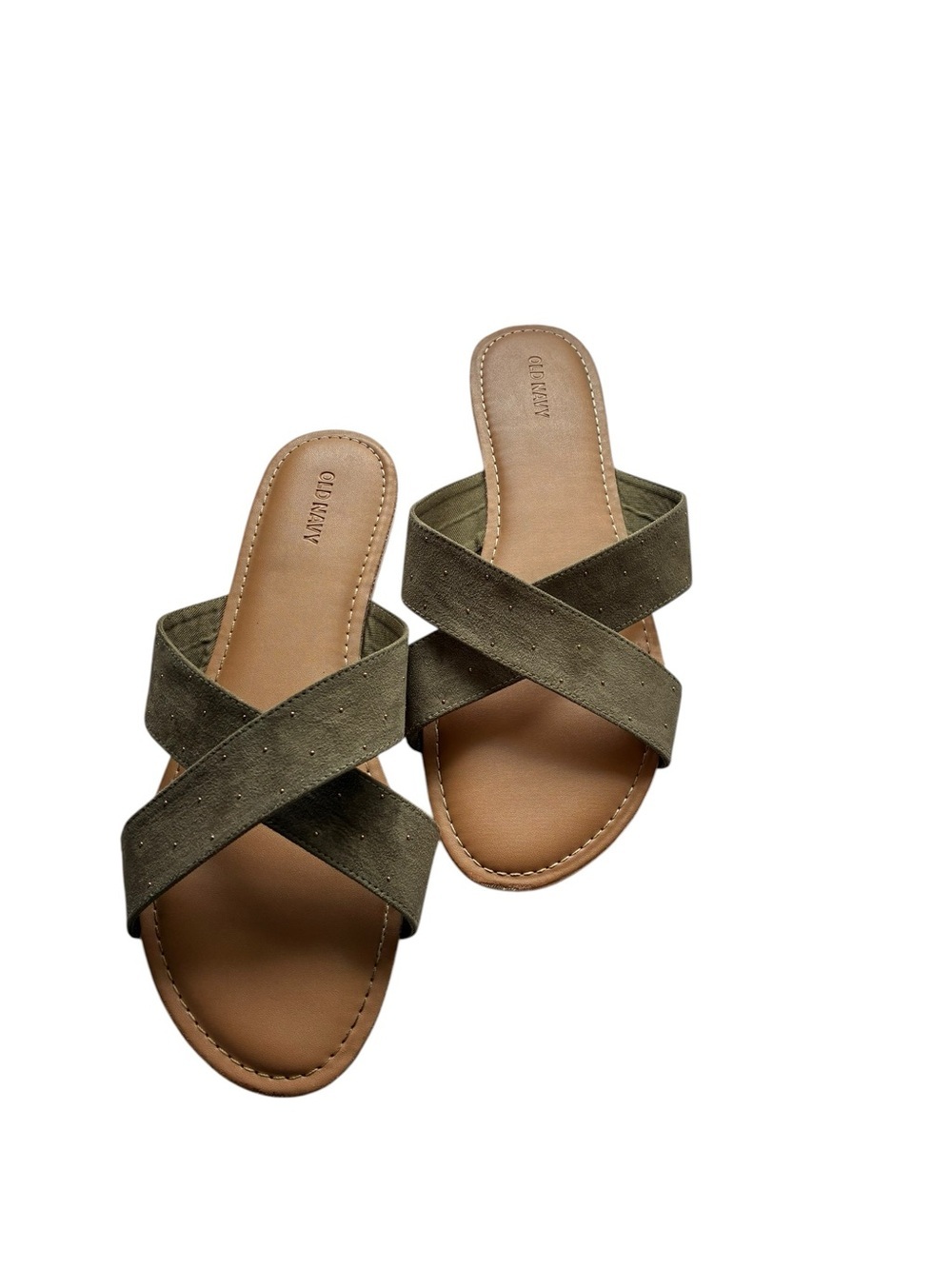 Old Navy Olive Crisscross Slide Sandals with Tan Footbed